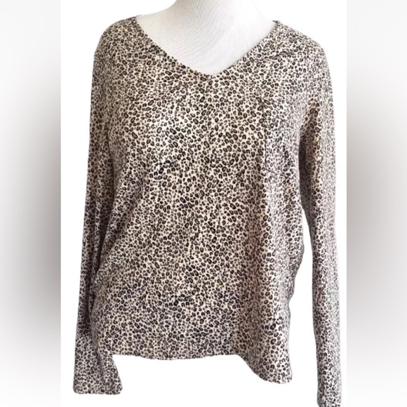 Sanctuary Top Womens Medium Beige Leopard Sweater Pullover V-Neck Long Sleeves - Picture 1 of 12